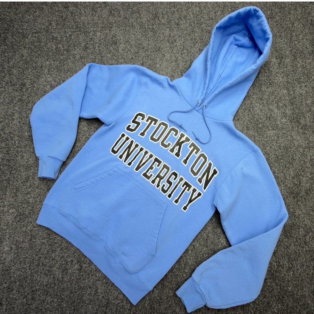 Champion Stockton University Hoodie Mens XS Blue College Spellout Pullover